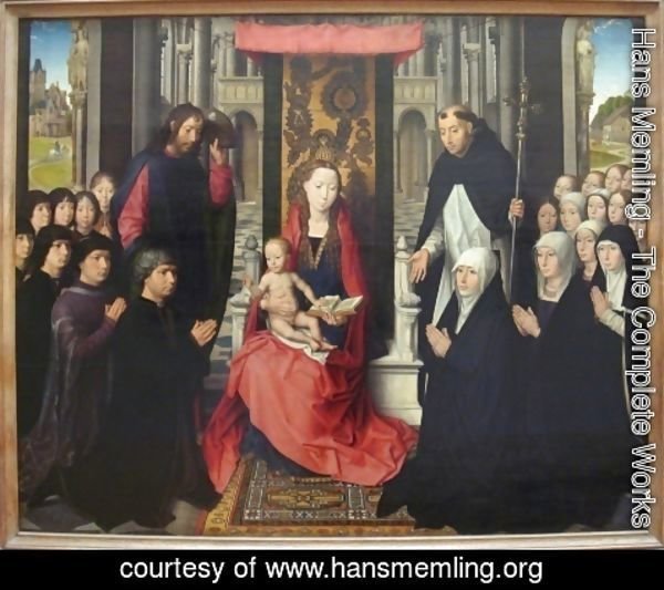 Hans Memling - The Virgin And Child Between St James And St Dominic Presenting The Donors And Their Families Known As The Virgin Of Jacques Floreins