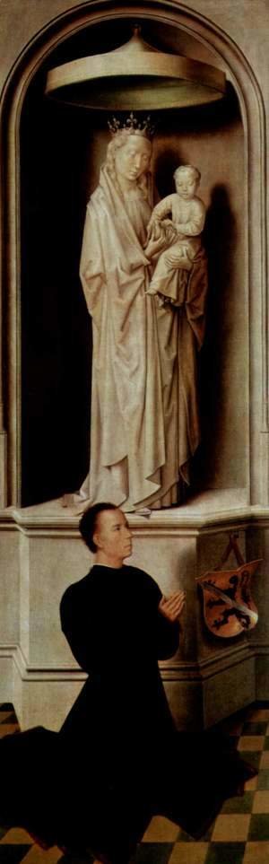 Hans Memling - The Last Judgement, Triptych, left wing, outside, scene Praying founder Angelo Tani and Mary with the child