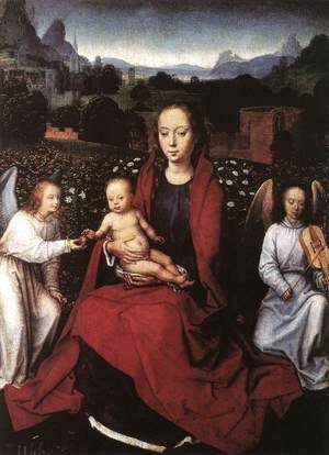 Virgin and Child in a Rose-Garden with Two Angels 1480s