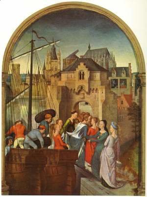 Hans Memling - St Ursula Shrine- Arrival in Cologne (scene 1) 1489
