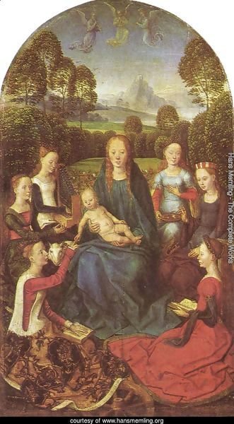 Virgin and Child in a garden, surrounded by saints