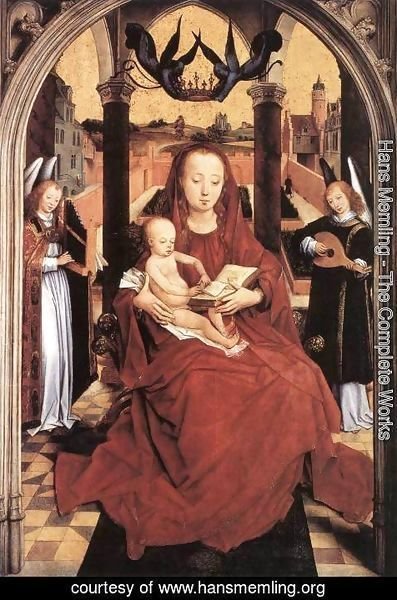 Hans Memling - Virgin And Child Enthroned With Two Musical Angels
