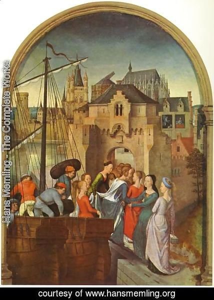 Hans Memling - St Ursula Shrine- Arrival in Cologne (scene 1) 1489